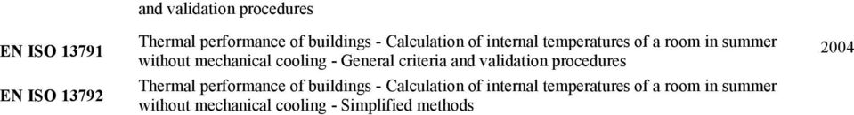 General criteria and validation procedures Thermal performance of buildings - 