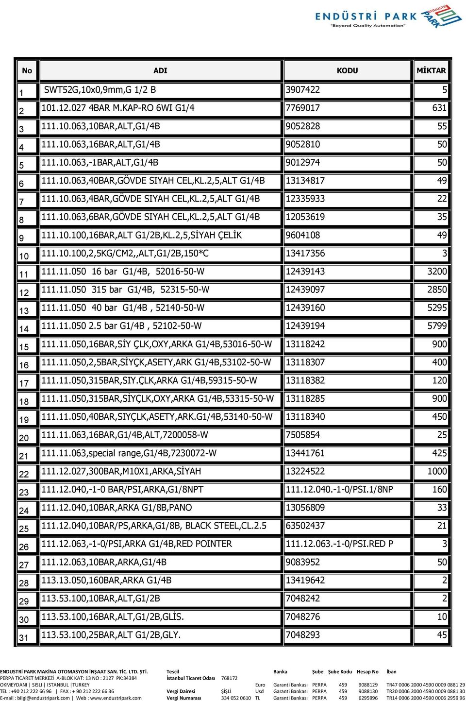 2,5,SİYAH ÇELİK 9604108 49 10 111.10.100,2,5KG/CM2,,ALT,G1/2B,150*C 13417356 3 11 111.11.050 16 bar G1/4B, 52016-50-W 12439143 3200 12 111.11.050 315 bar G1/4B, 52315-50-W 12439097 2850 13 111.11.050 40 bar G1/4B, 52140-50-W 12439160 5295 14 111.
