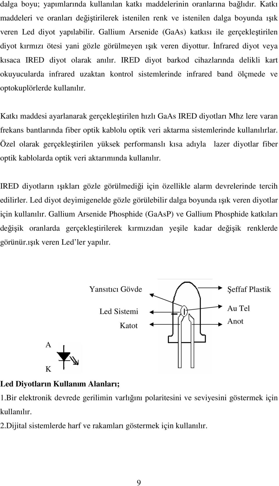 IRED diyot barkod cihazlarında delikli kart okuyucularda infrared uzaktan kontrol sistemlerinde infrared band ölçmede ve optokuplörlerde kullanılır.