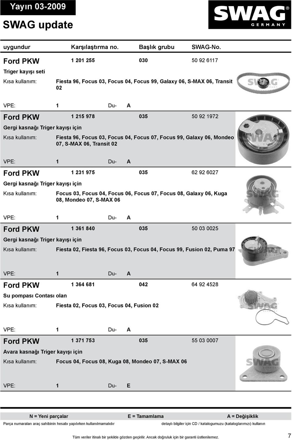 08, Galaxy 06, Kuga 08, Mondeo 07, S-MAX 06 Ford PKW 1 361 840 035 50 03 0025 Gergi kasnağı Triger kayışı için Fiesta 02, Fiesta 96, Focus 03, Focus 04, Focus 99, Fusion 02, Puma 97 Ford PKW 1 364