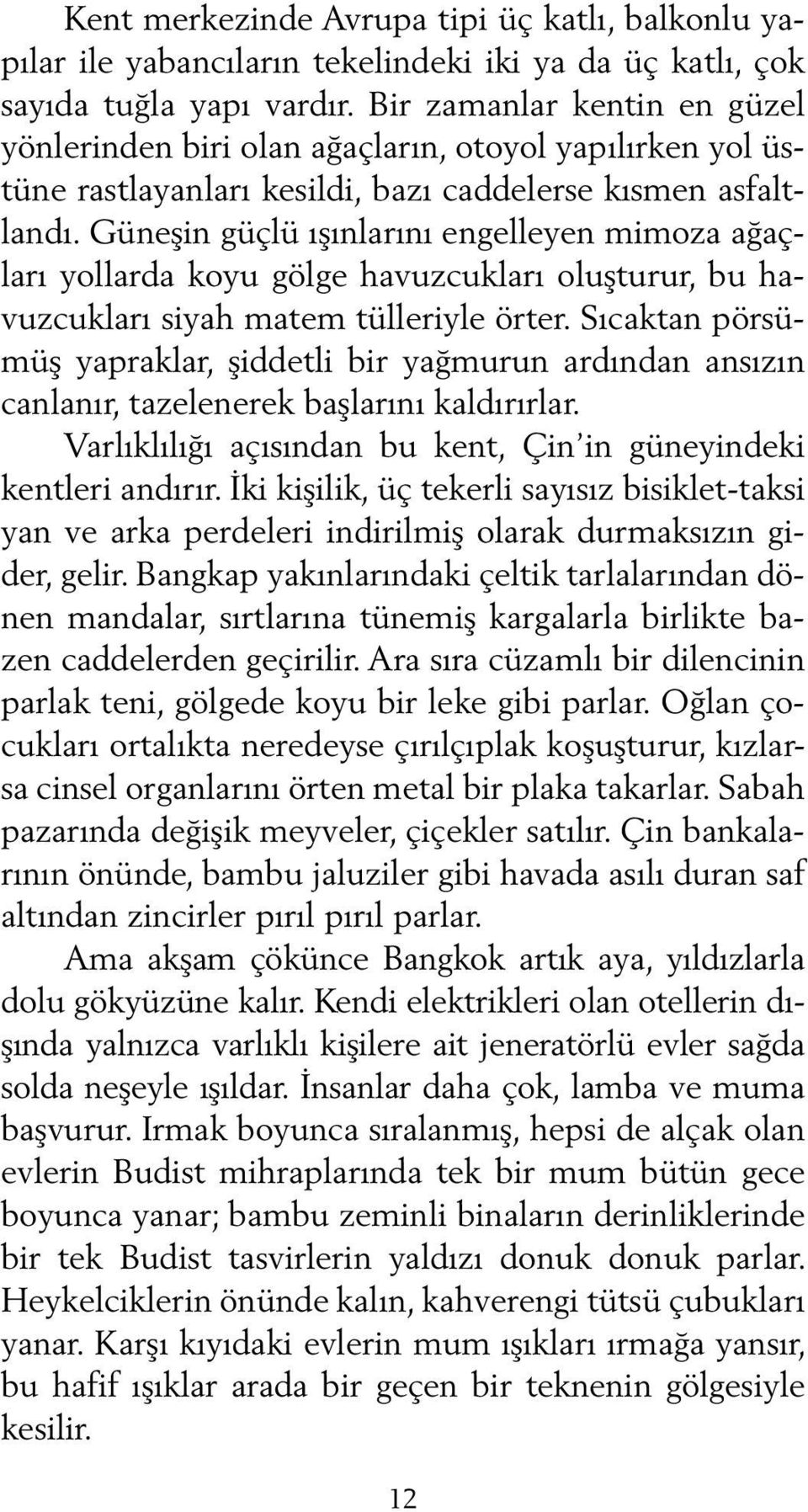 Güneşin güçlü ışınlarını engelleyen mimoza ağaçları yollarda koyu gölge havuzcukları oluşturur, bu havuzcukları siyah matem tülleriyle örter.