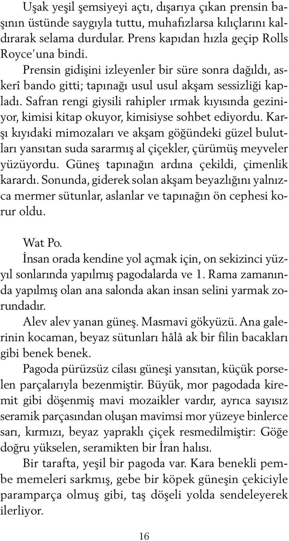 Safran rengi giysili rahipler ırmak kıyısında geziniyor, kimisi kitap okuyor, kimisiyse sohbet ediyordu.