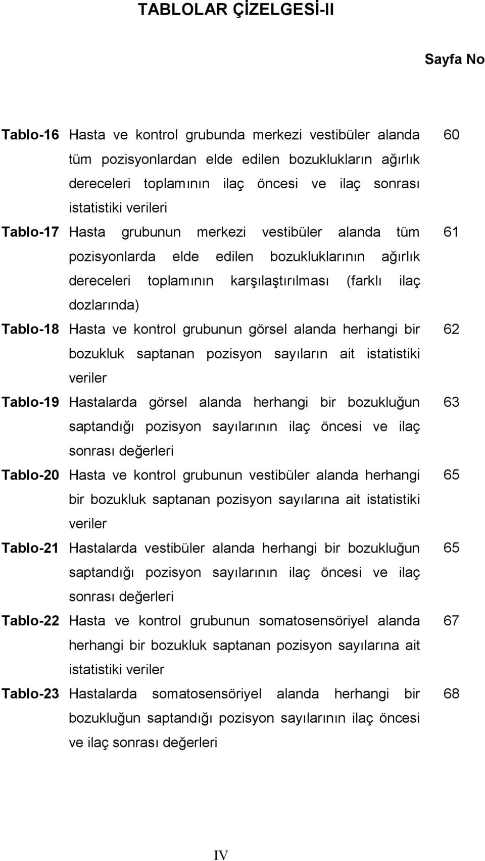 görsel alanda herhangi bir bozukluk saptanan pozisyon saylarn ait istatistiki veriler Tablo-19 Hastalarda görsel alanda herhangi bir bozukluun saptand pozisyon saylarnn ilaç öncesi ve ilaç sonras