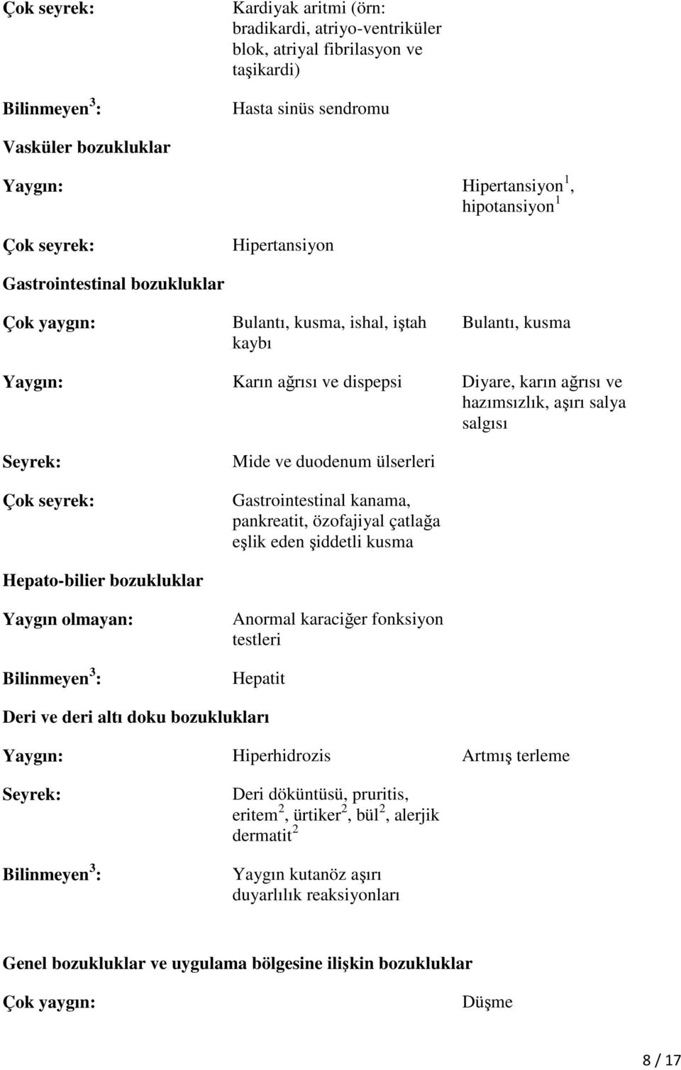 salya salgısı Seyrek: Çok seyrek: Mide ve duodenum ülserleri Gastrointestinal kanama, pankreatit, özofajiyal çatlağa eşlik eden şiddetli kusma Hepato-bilier bozukluklar Yaygın olmayan: Bilinmeyen 3 :