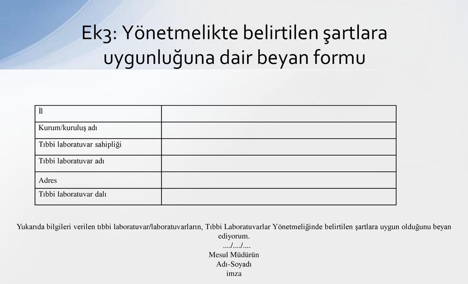 bilgileri verilen tıbbi laboratuvar/laboratuvarların, Tıbbi Laboratuvarlar Yönetmeliğinde