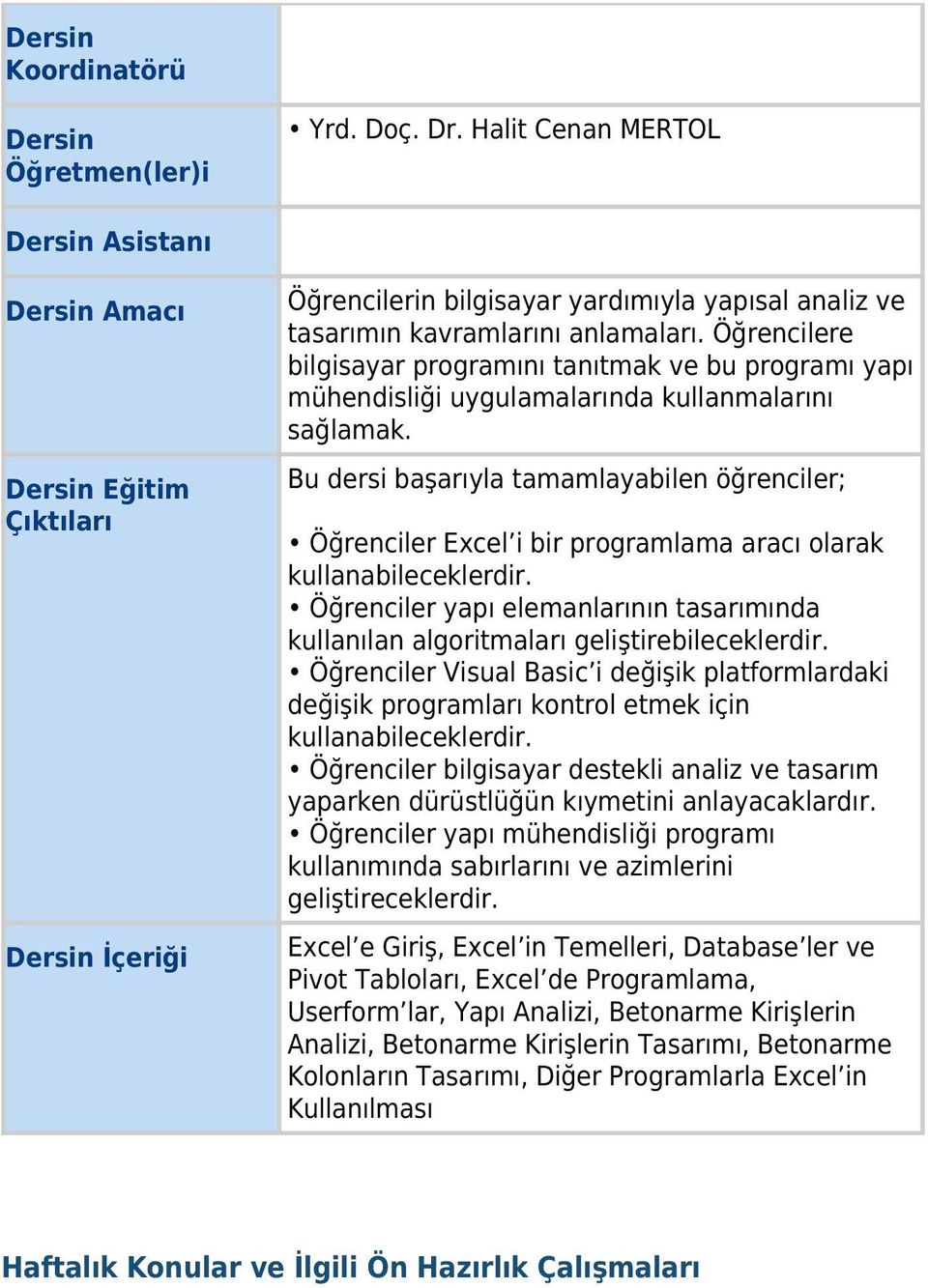 Öğrencilere bilgisayar programını tanıtmak ve bu programı yapı mühendisliği uygulamalarında kullanmalarını sağlamak.