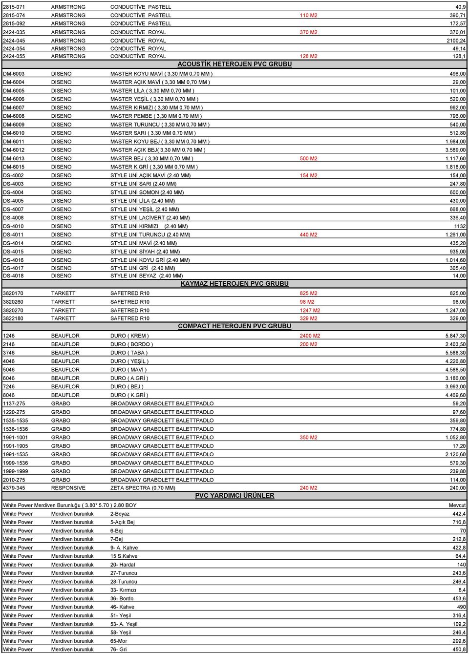 0,70 MM ) 496,00 DM-6004 DISENO MASTER AÇIK MAVİ ( 3,30 MM 0,70 MM ) 29,00 DM-6005 DISENO MASTER LİLA ( 3,30 MM 0,70 MM ) 101,00 DM-6006 DISENO MASTER YEŞİL ( 3,30 MM 0,70 MM ) 520,00 DM-6007 DISENO