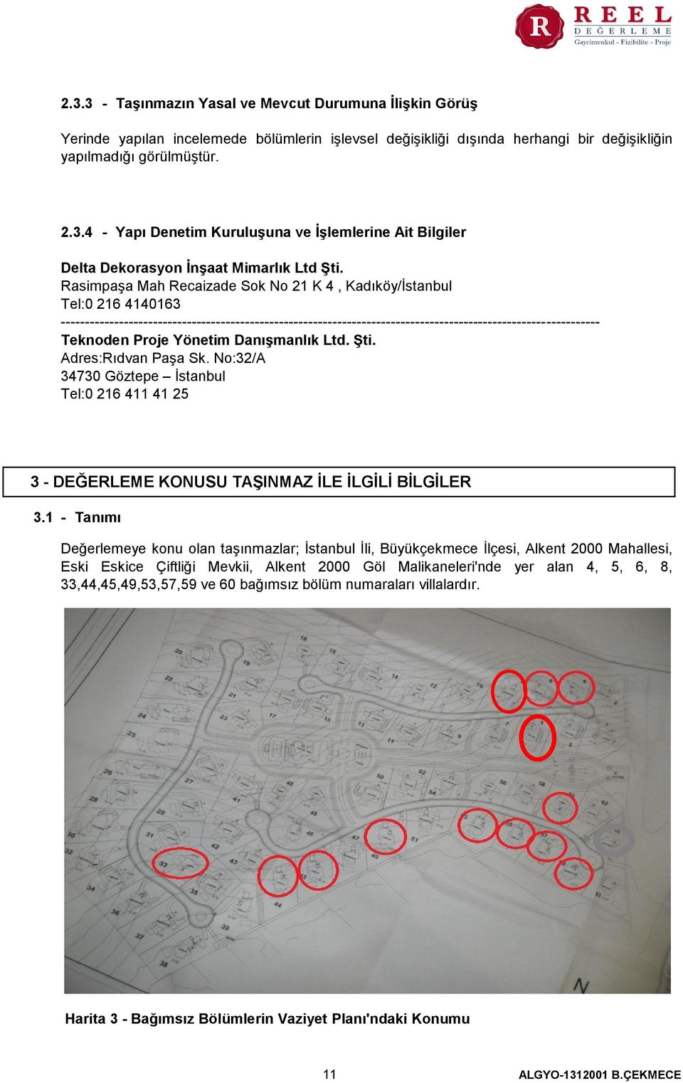 Yönetim Danışmanlık Ltd. Şti. AdresRıdvan Paşa Sk. No32/A 34730 Göztepe İstanbul Tel0 216 411 41 25 3 - DEĞERLEME KONUSU TAŞINMAZ İLE İLGİLİ BİLGİLER 3.