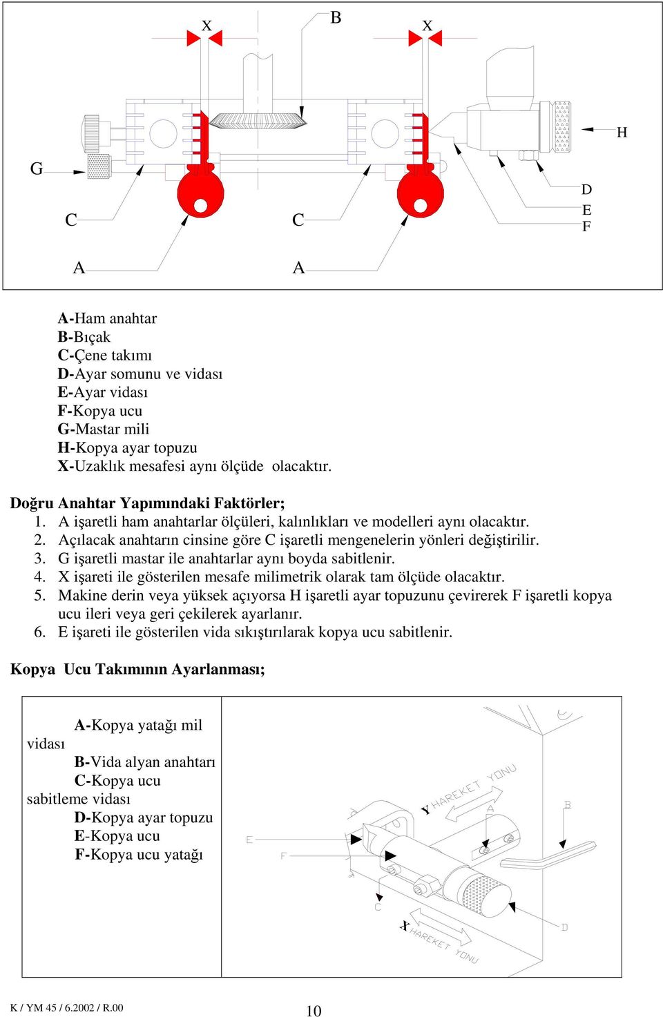 3. G işaretli mastar ile anahtarlar aynı boyda sabitlenir. 4. X işareti ile gösterilen mesafe milimetrik olarak tam ölçüde olacaktır. 5.