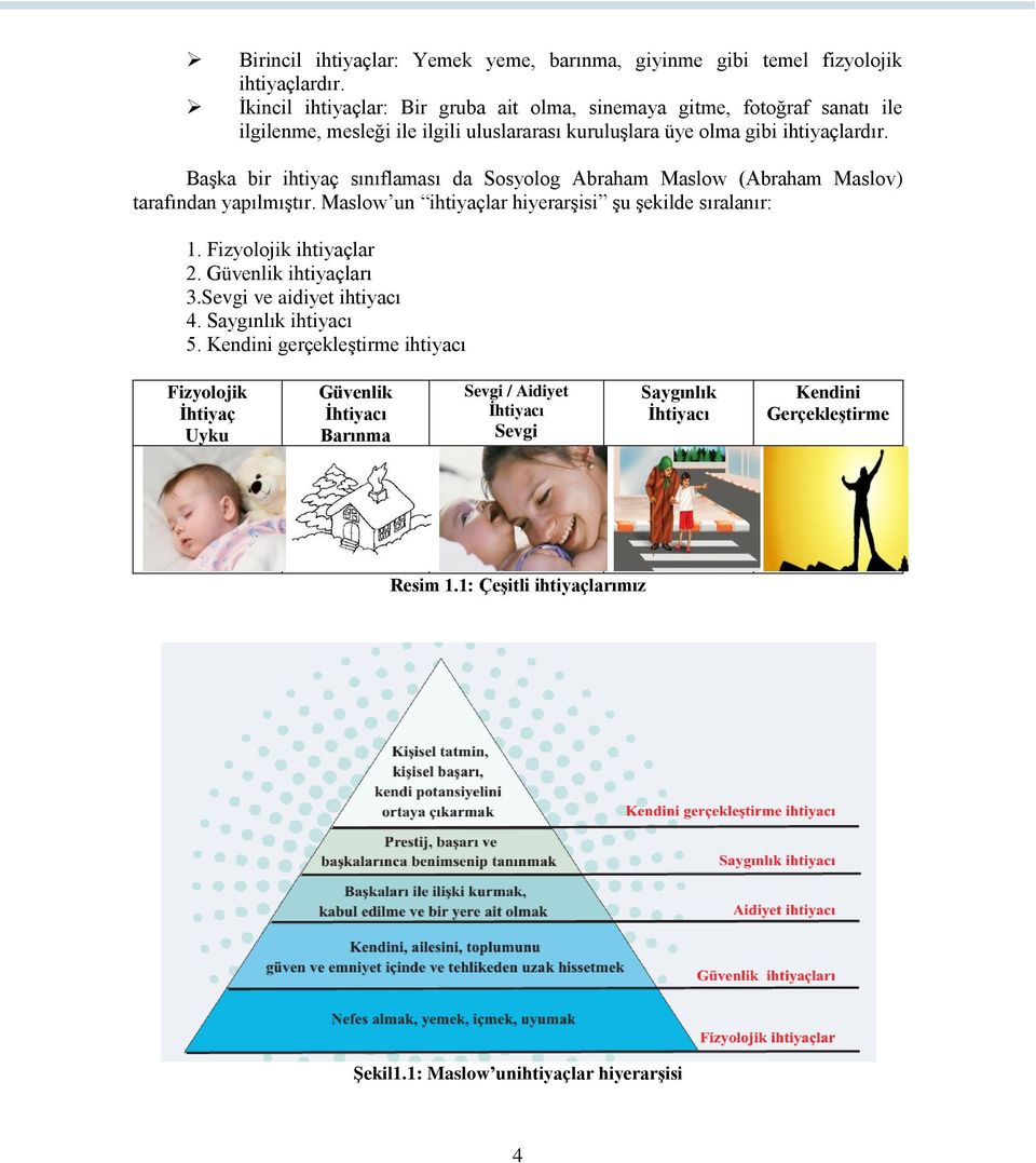 Başka bir ihtiyaç sınıflaması da Sosyolog Abraham Maslow (Abraham Maslov) tarafından yapılmıştır. Maslow un ihtiyaçlar hiyerarşisi şu şekilde sıralanır: 1. Fizyolojik ihtiyaçlar 2.