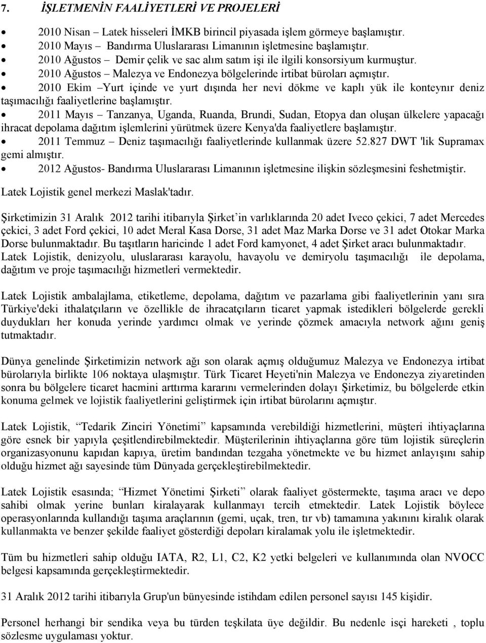 2010 Ekim Yurt içinde ve yurt dışında her nevi dökme ve kaplı yük ile konteynır deniz taşımacılığı faaliyetlerine başlamıştır.