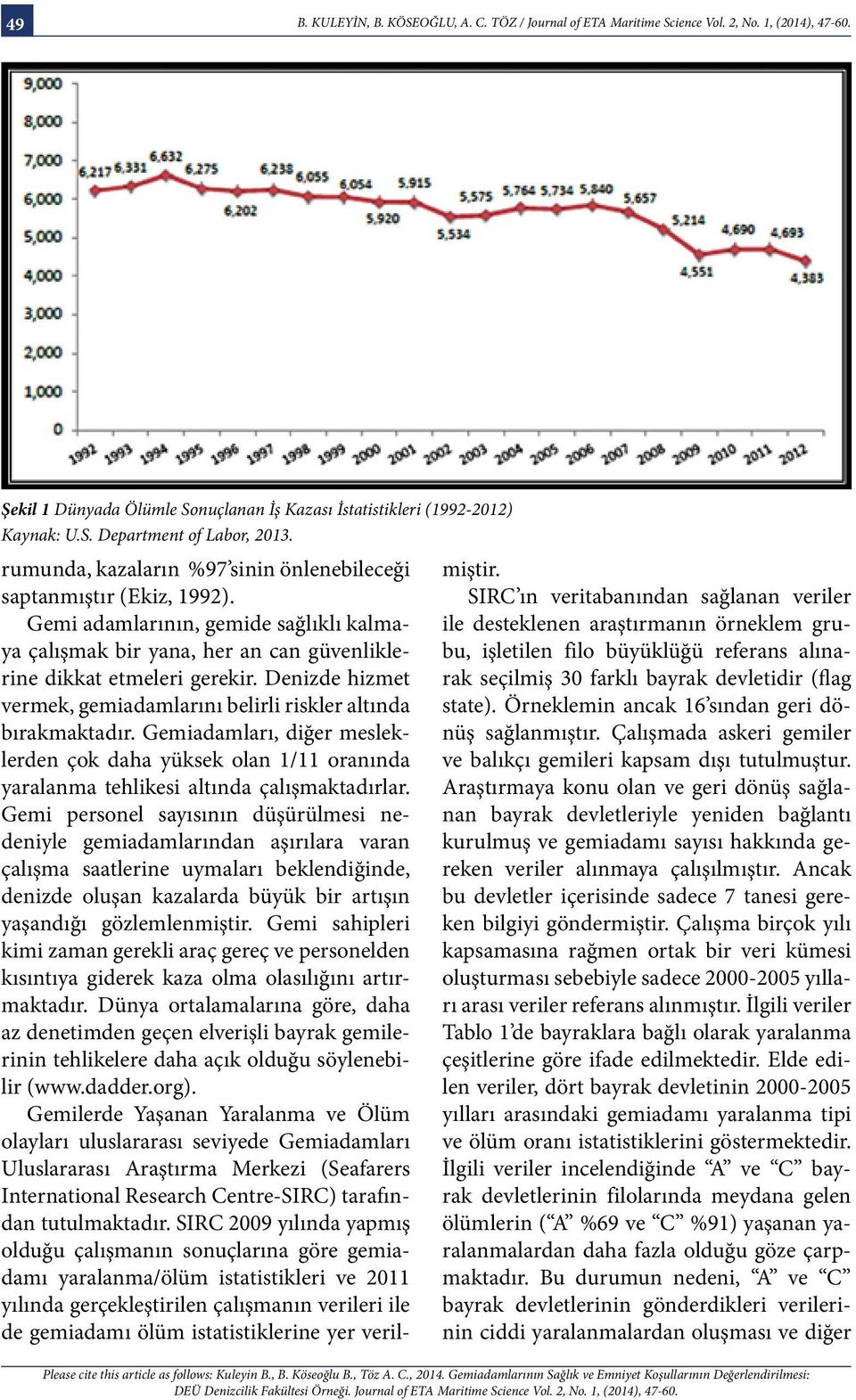 Denizde hizmet vermek, gemiadamlarını belirli riskler altında bırakmaktadır. Gemiadamları, diğer mesleklerden çok daha yüksek olan 1/11 oranında yaralanma tehlikesi altında çalışmaktadırlar.