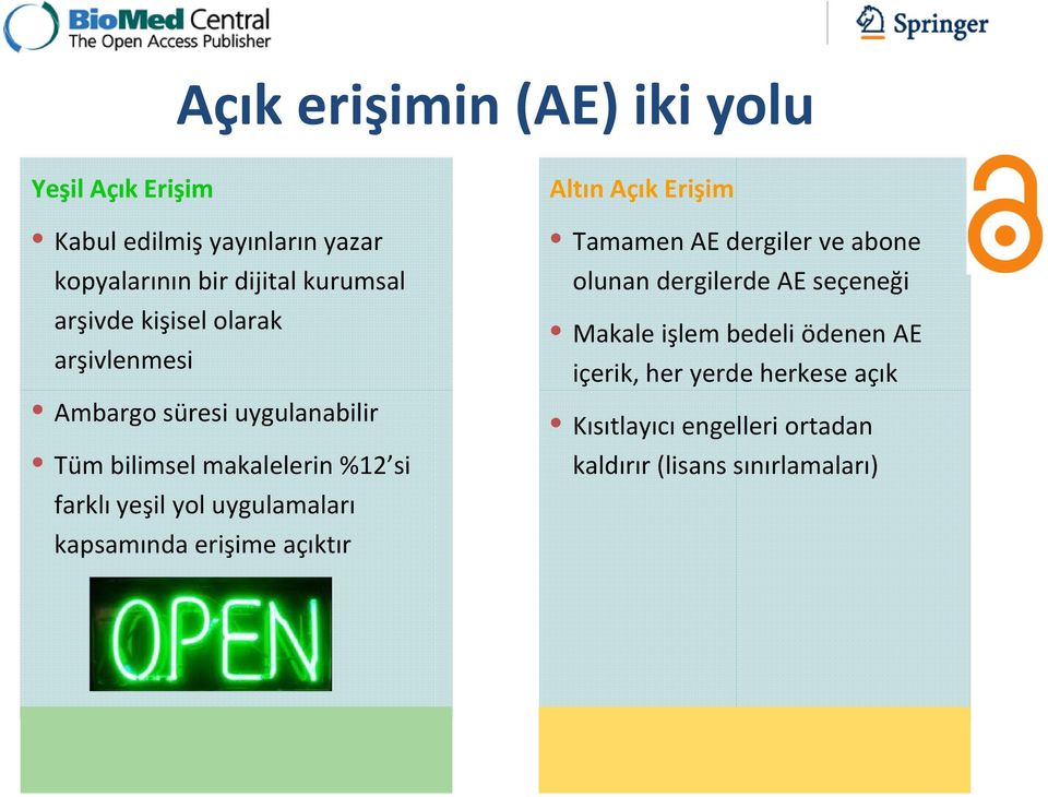 uygulamaları kapsamında erişime açıktır Altın Açık Erişim Tamamen AE dergiler ve abone olunan dergilerde AE