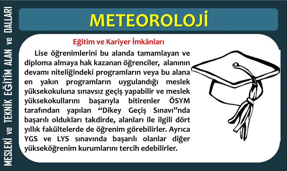 yüksekokullarını başarıyla bitirenler ÖSYM tarafından yapılan Dikey Geçiş Sınavı nda başarılı oldukları takdirde, alanları ile ilgili