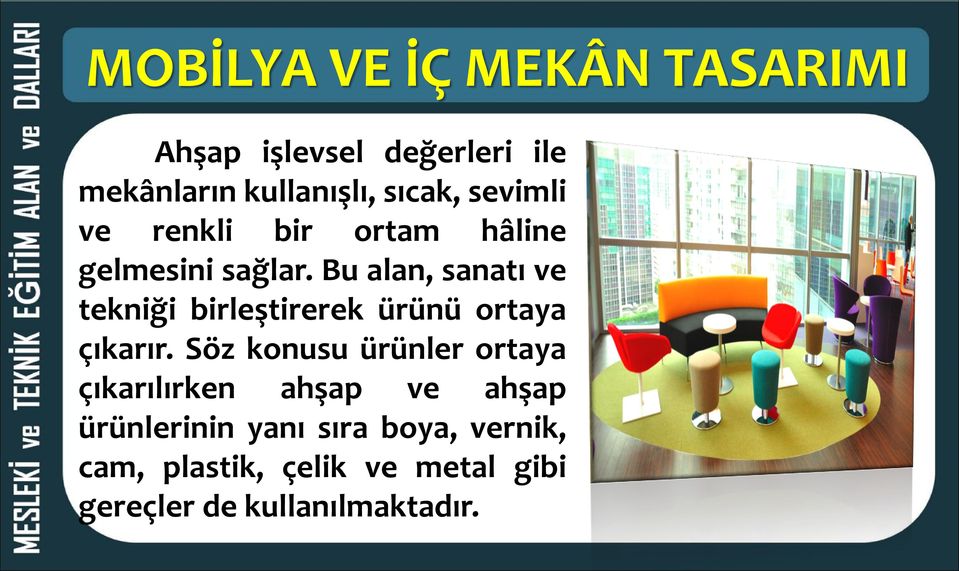 Bu alan, sanatı ve tekniği birleştirerek ürünü ortaya çıkarır.