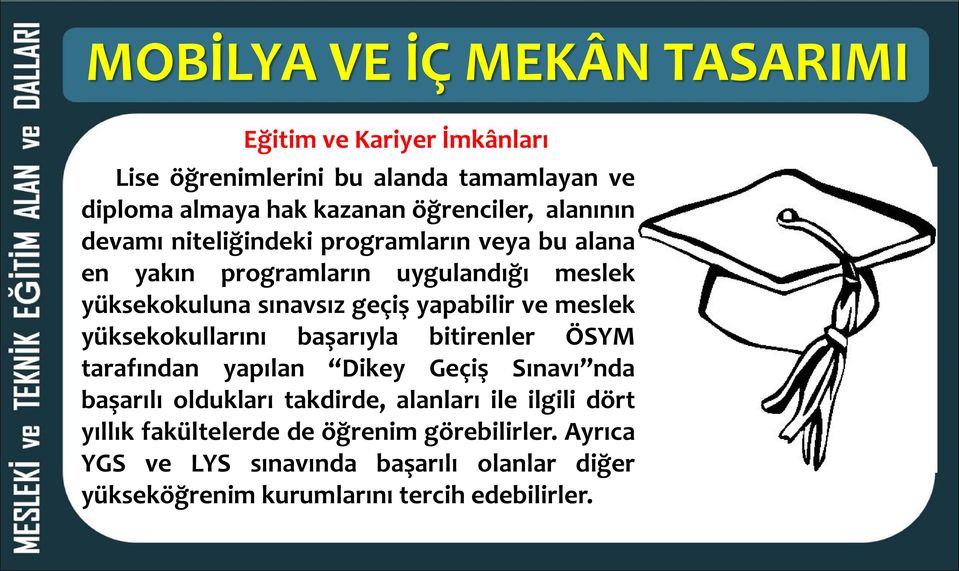 meslek yüksekokullarını başarıyla bitirenler ÖSYM tarafından yapılan Dikey Geçiş Sınavı nda başarılı oldukları takdirde, alanları ile ilgili