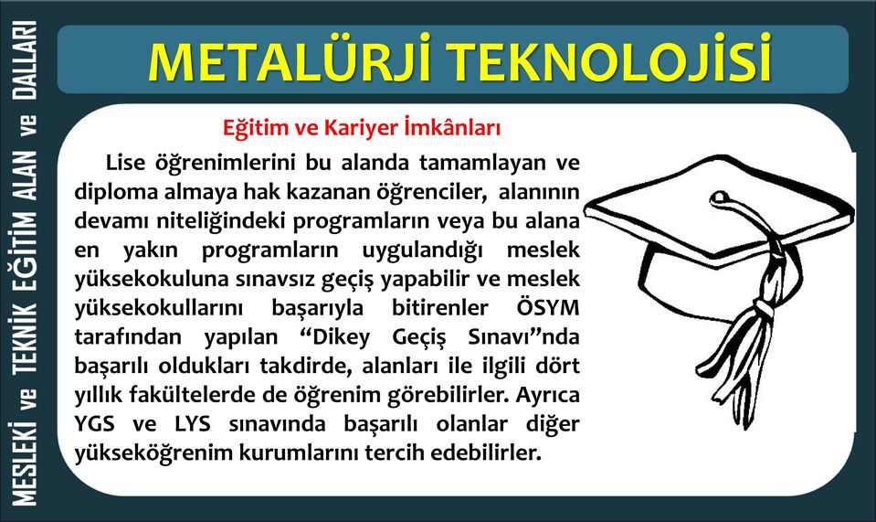 meslek yüksekokullarını başarıyla bitirenler ÖSYM tarafından yapılan Dikey Geçiş Sınavı nda başarılı oldukları takdirde, alanları ile