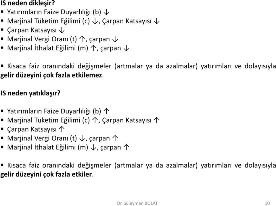 (m), çarpan Kısaca faiz oranındaki değişmeler (artmalar ya da azalmalar) yatırımları ve dolayısıyla gelir düzeyini çok fazla etkilemez. IS neden yatıklaşır?