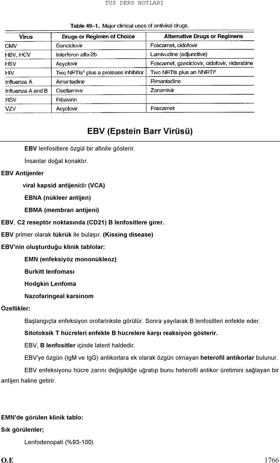 (Kissing disease) EBV'nin oluşturduğu klinik tablolar: EMN (enfeksiyöz mononükleoz) Burkitt lenfoması Hodgkin Lenfoma Nazofaringeal karsinom Özellikler: Başlangıçta enfeksiyon orofarinkste görülür.