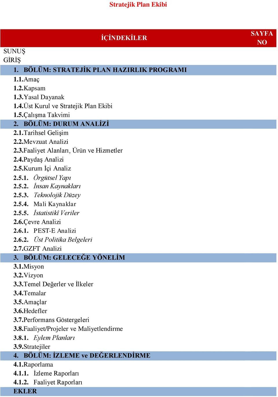 5.4. Mali Kaynaklar 2.5.5. İstatistikî Veriler 2.6.Çevre Analizi 2.6.1. PEST-E Analizi 2.6.2. Üst Politika Belgeleri 2.7.GZFT Analizi 3. BÖLÜM: GELECEĞE YÖNELİM 3.1.Misyon 3.2.Vizyon 3.3.Temel Değerler ve İlkeler 3.