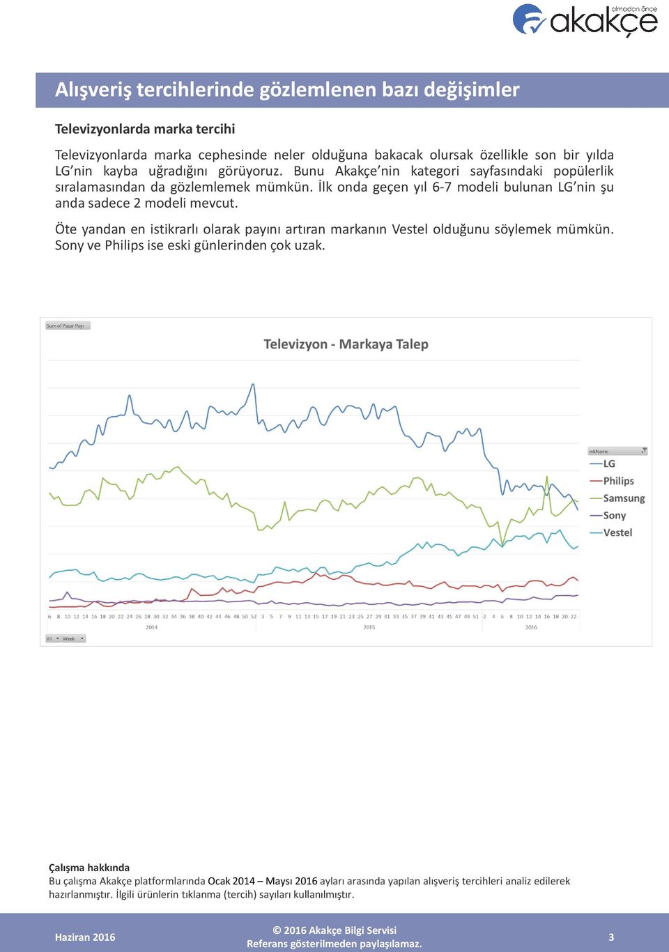 İlk onda geçen yıl 6-7 modeli bulunan LG nin şu anda sadece 2 modeli mevcut. Öte yandan en istikrarlı olarak payını artıran markanın Vestel olduğunu söylemek mümkün.