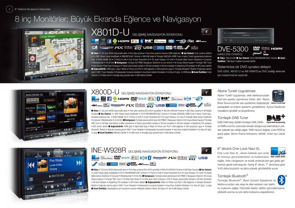 ENGINE SQ 3 PreOut (4 Volt) Dual 9-bant Parametrik EQ Ön yarlı Ekolayzır (10 mod) 6-Kanallı Dijital Zaman Düzeltmesi Crossover MediaXpander 24-bit DC n Navigasyon: Tümleşik igo PRIMO Navigasyon