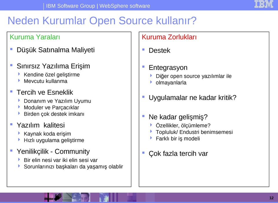 Esneklik Donanım ve Yazılım Uyumu Moduler ve Parçacıklar Birden çok destek imkanı Yazılım kalitesi Kaynak koda erişim Hızlı uygulama geliştirme Yenilikçilik