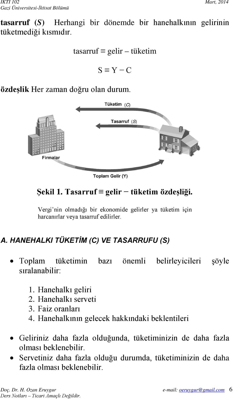 HANEHALKI TÜKETİM (C) VE TASARRUFU (S) Toplam tüketimin bazı önemli belirleyicileri şöyle sıralanabilir: 1. Hanehalkı geliri 2. Hanehalkı serveti 3. Faiz oranları 4.