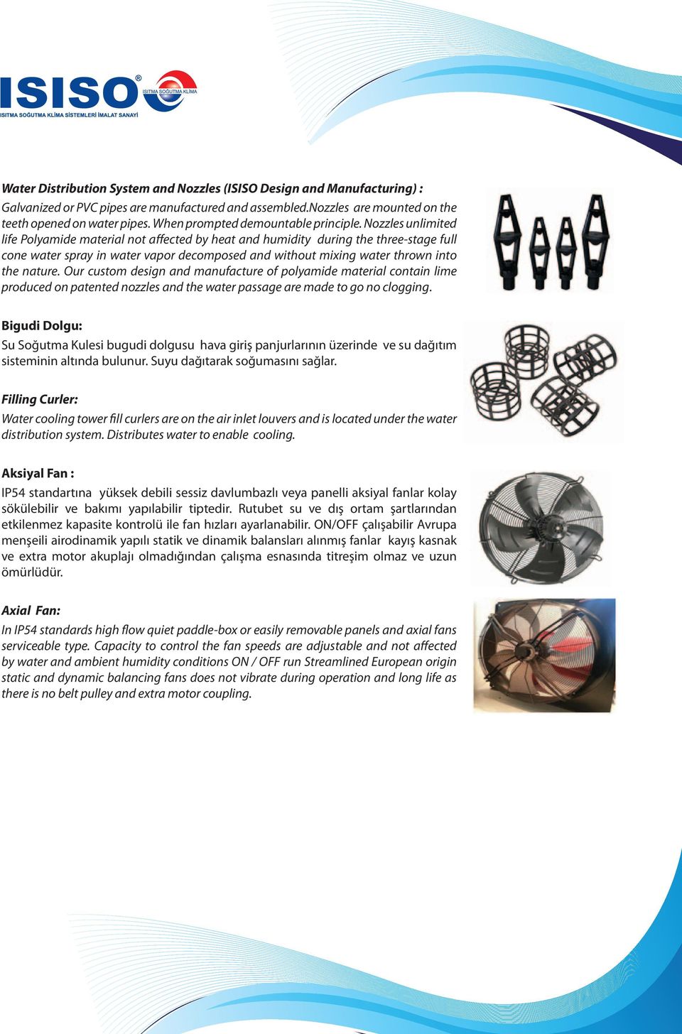 Nozzles unlimited life Polyamide material not affected by heat and humidity during the three-stage full cone water spray in water vapor decomposed and without mixing water thrown into the nature.