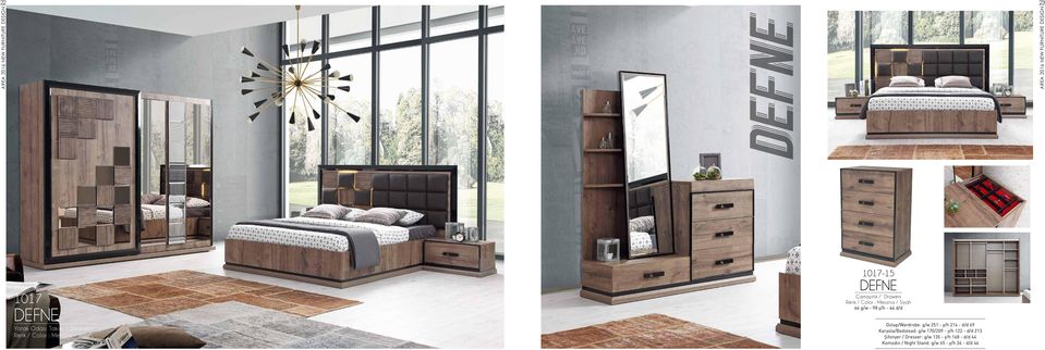 Dolap/Wardrobe: g/w 251 - y/h 214 - d/d 69 Karyola/Bedstead: g/w 170/209 - y/h 122 - d/d