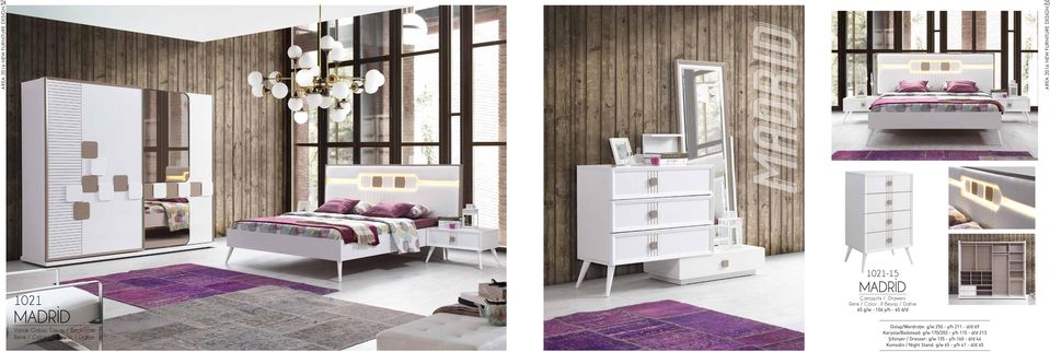 Beyaz / Dafne 65 g/w - 106 y/h - 45 d/d Dolap/Wardrobe: g/w 250 - y/h 211 - d/d 69