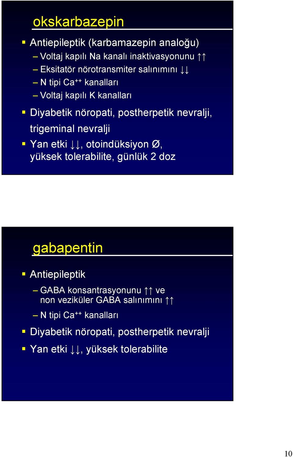 nevralji Yan etki, otoindüksiyon Ø, yüksek tolerabilite, günlük 2 doz gabapentin Antiepileptik GABA konsantrasyonunu ve