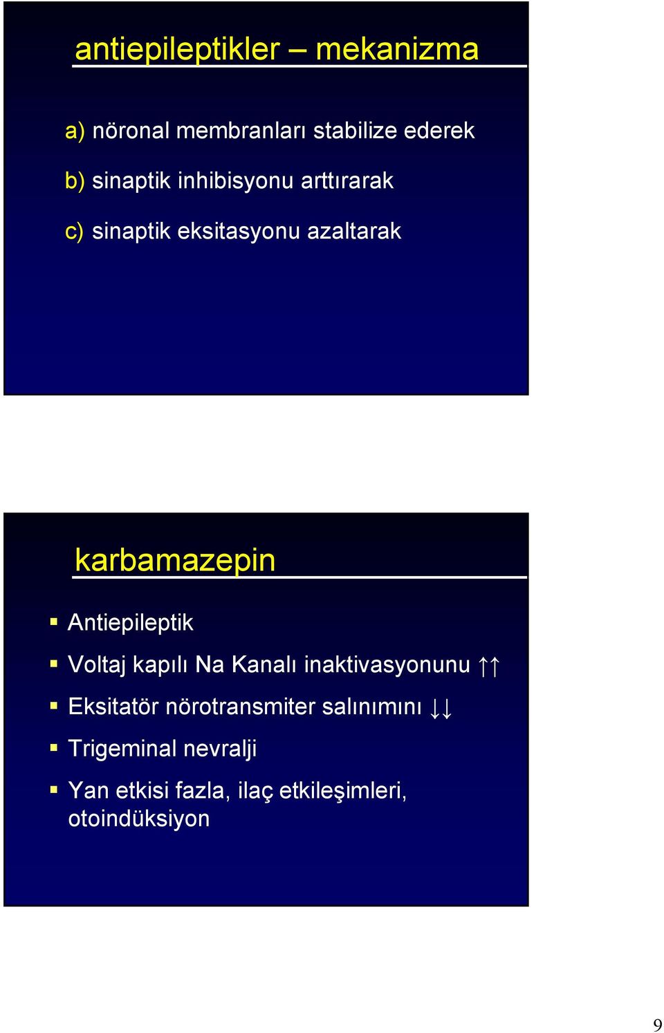 karbamazepin Antiepileptik Voltaj kapılı Na Kanalı inaktivasyonunu Eksitatör