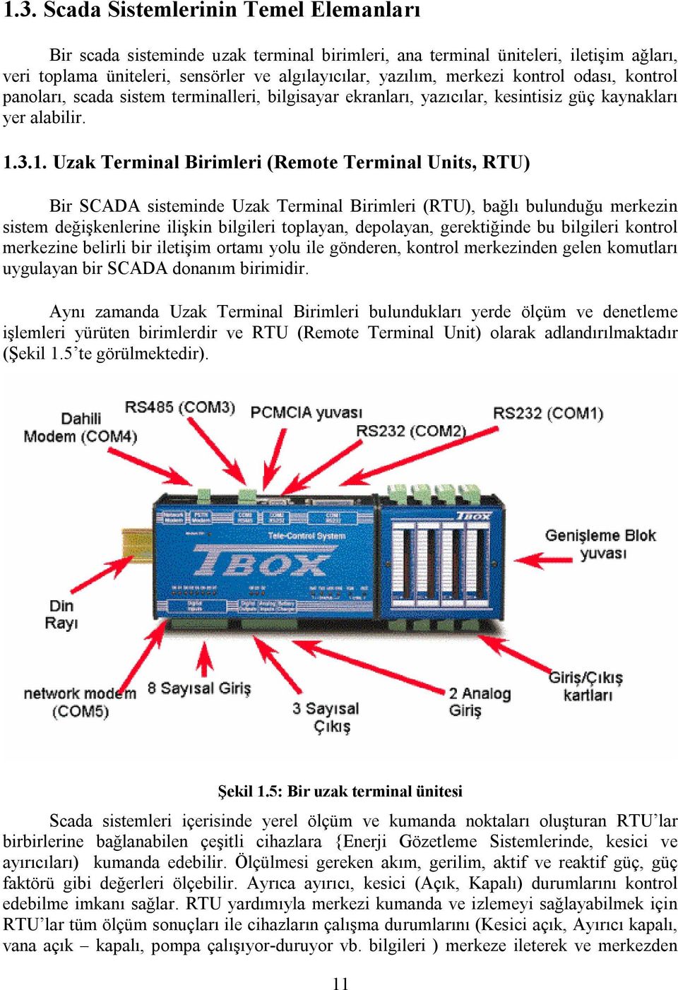 3.1. Uzak Terminal Birimleri (Remote Terminal Units, RTU) Bir SCADA sisteminde Uzak Terminal Birimleri (RTU), bağlı bulunduğu merkezin sistem değişkenlerine ilişkin bilgileri toplayan, depolayan,