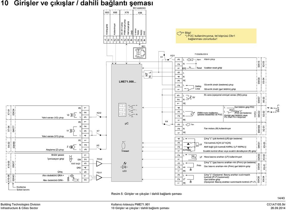 BCI K1 K2/1 7105d56tr/0914 Alarm çıkışı 05K30 X3-04 03K57 X10-06 02K43 X6-03 X7-01 03K34 X4-02 03K66 X10-05 05K37 03K30 X9-04 NT N L 03K15 X2-03 LME71.000.