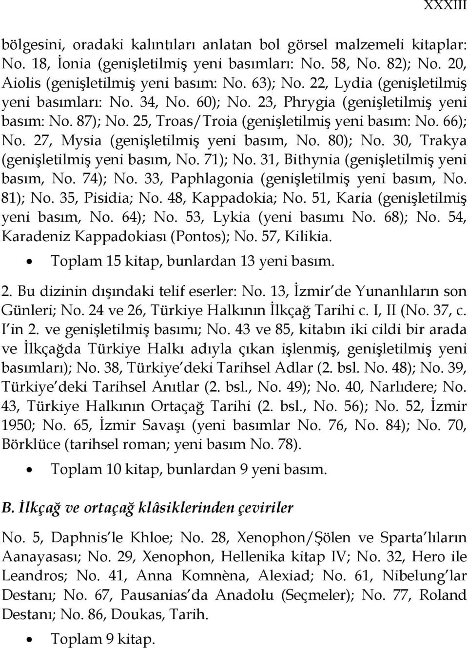 27, Mysia (genişletilmiş yeni basım, No. 80); No. 30, Trakya (genişletilmiş yeni basım, No. 71); No. 31, Bithynia (genişletilmiş yeni basım, No. 74); No. 33, Paphlagonia (genişletilmiş yeni basım, No.