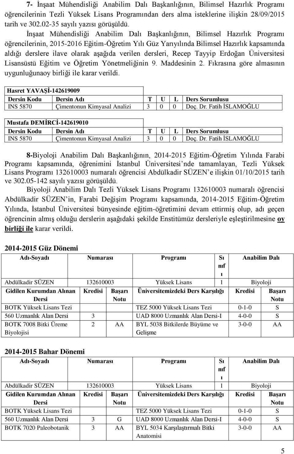 İnşaat Mühendisliği Anabilim Dalı Başkanlığının, Bilimsel Hazırlık Programı öğrencilerinin, 2015-2016 Eğitim-Öğretim Yılı Güz Yarıyılında Bilimsel Hazırlık kapsamında aldığı derslere ilave olarak