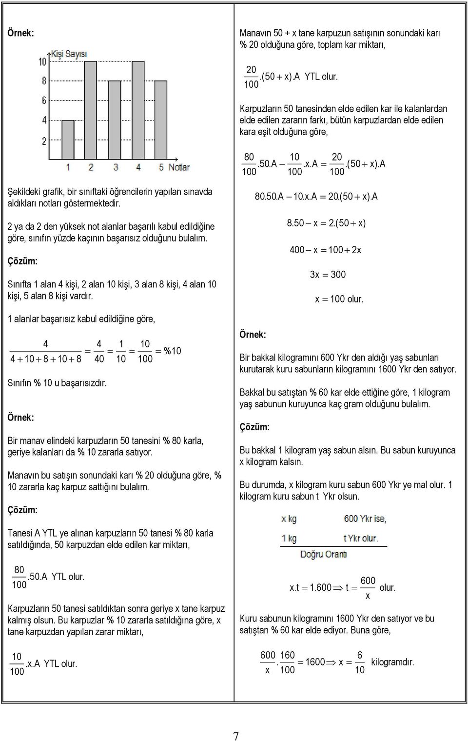 a Şekildeki grafik, bir sınıftaki öğrencilerin yapılan sınavda aldıkları notları göstermektedir.