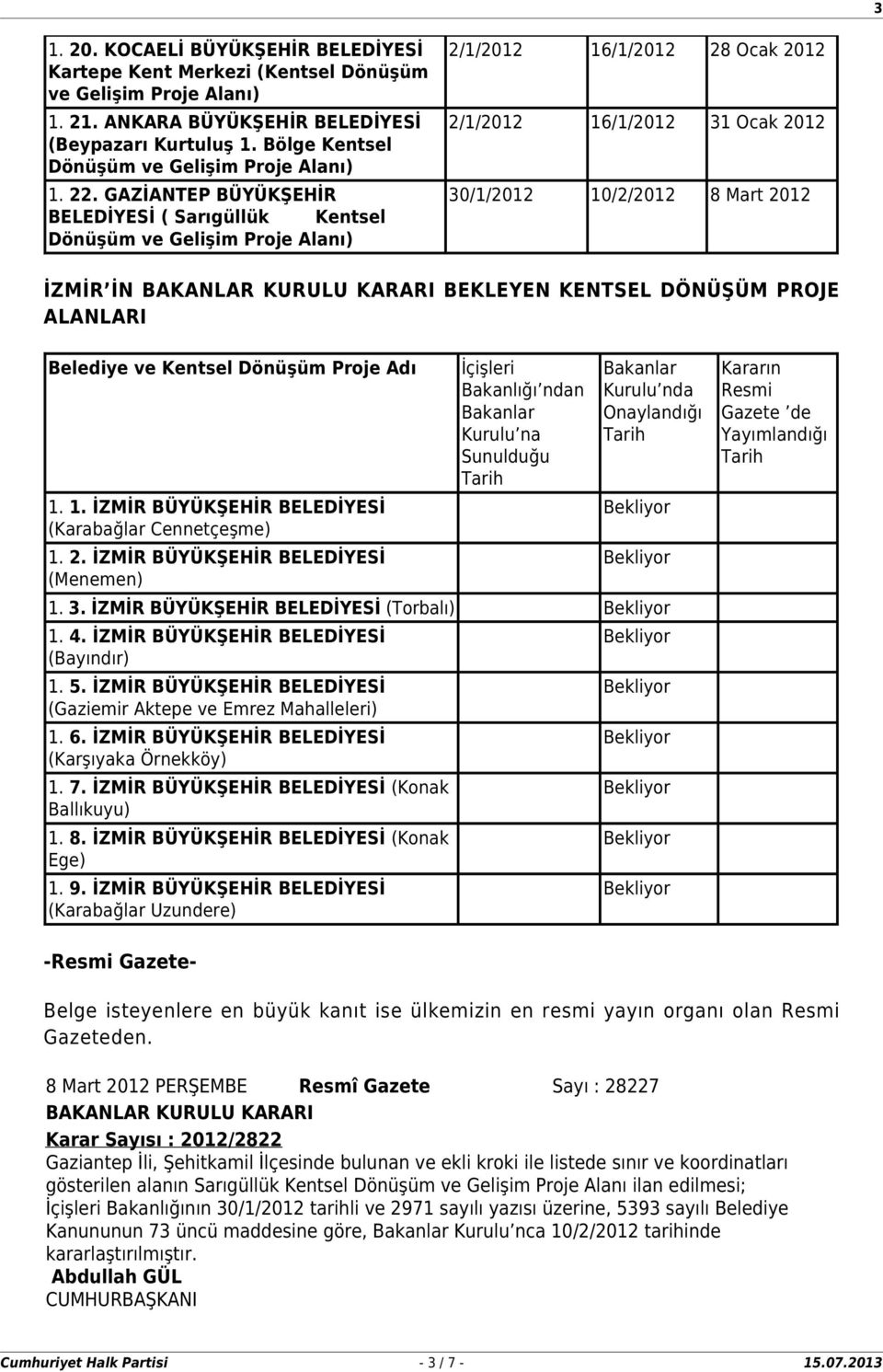 Belediye ve Kentsel Dönüşüm Proje Adı 1. 1. İZMİR BÜYÜKŞEHİR BELEDİYESİ (Karabağlar Cennetçeşme) 1. 2.