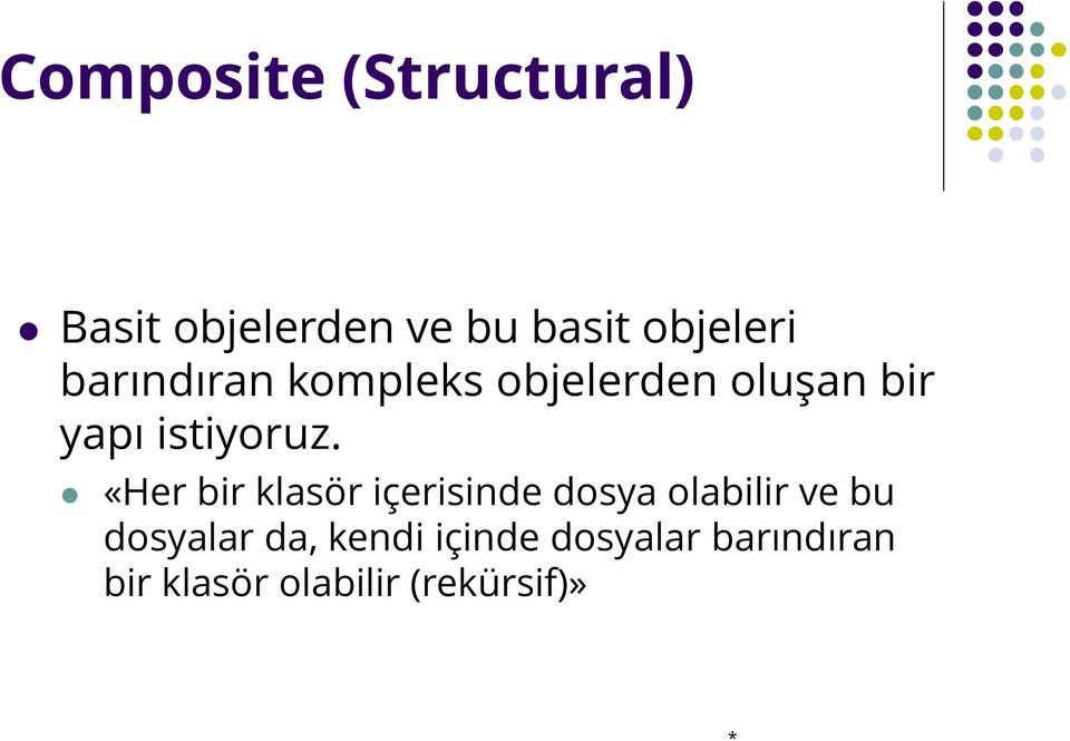 «Her bir klasör içerisinde dosya olabilir ve bu dosyalar da,