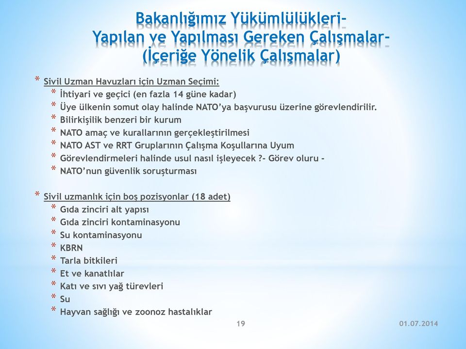 * Bilirkişilik benzeri bir kurum * NATO amaç ve kurallarının gerçekleştirilmesi * NATO AST ve RRT Gruplarının Çalışma Koşullarına Uyum * Görevlendirmeleri halinde usul nasıl işleyecek?