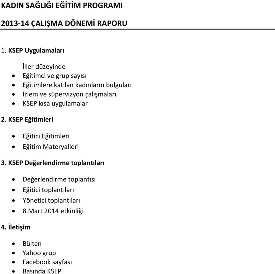 süpervizyon çalışmaları KSEP kısa uygulamalar 2. KSEP Eğitimleri Eğitici Eğitimleri Eğitim Materyalleri 3.