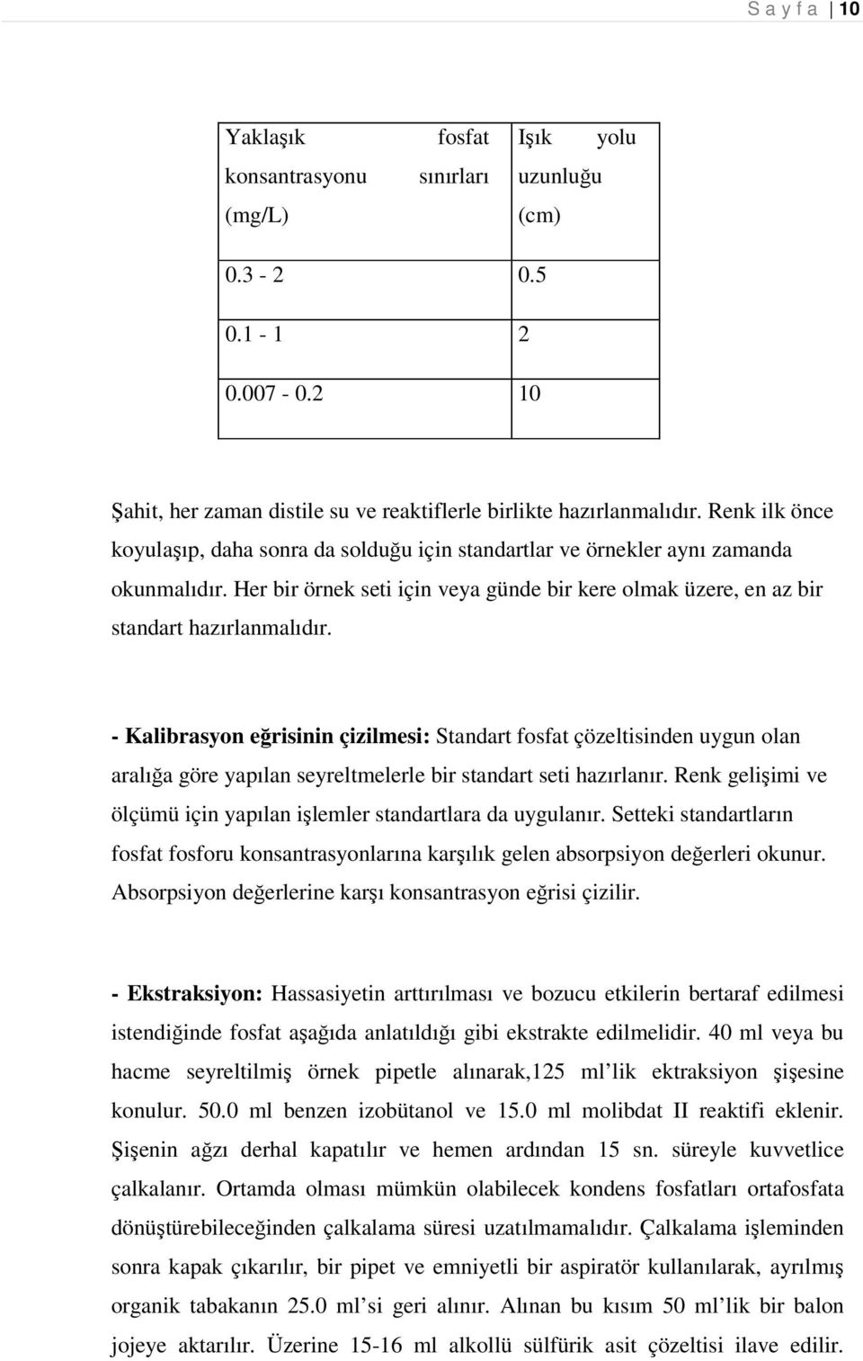 - Kalibrasyon eğrisinin çizilmesi: Standart fosfat çözeltisinden uygun olan aralığa göre yapılan seyreltmelerle bir standart seti hazırlanır.