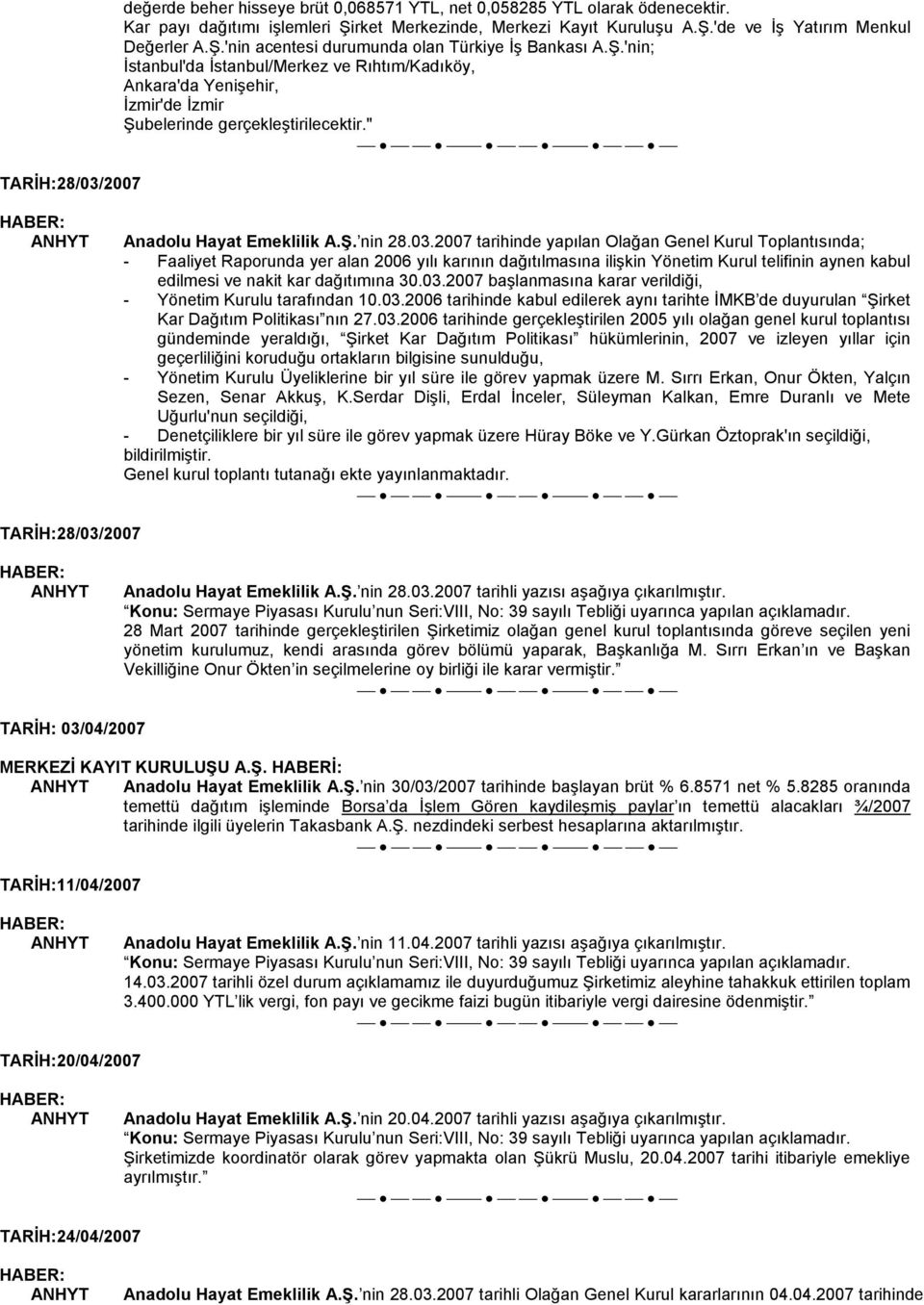 " Anadolu Hayat Emeklilik A.Ş. nin 28.03.