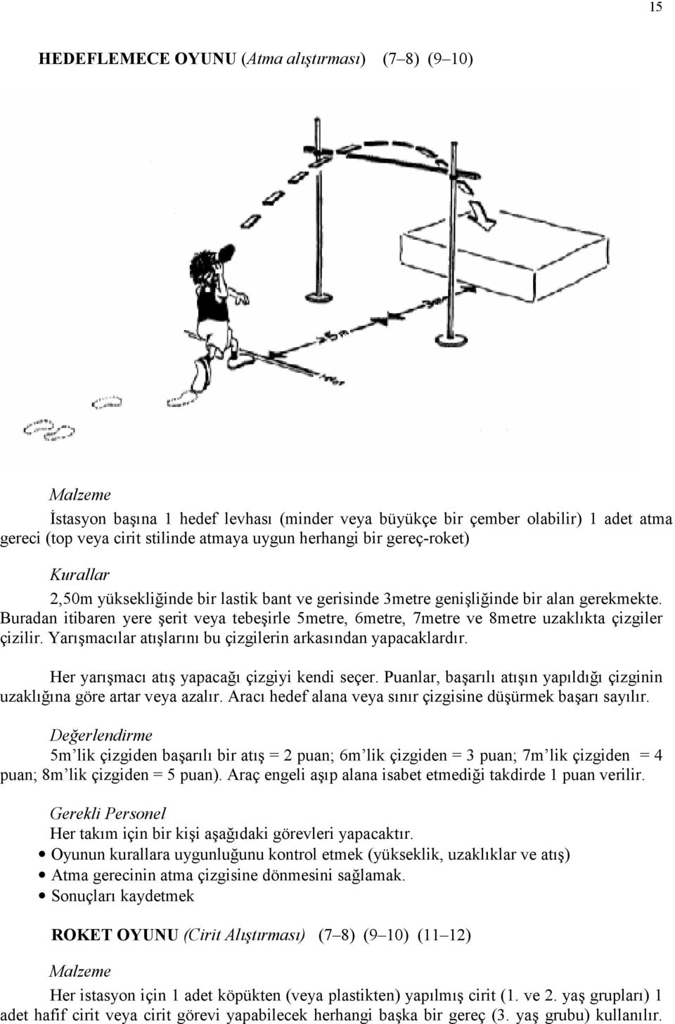 Buradan itibaren yere erit veya tebeirle 5metre, 6metre, 7metre ve 8metre uzaklkta çizgiler çizilir. Yarmaclar atlarn bu çizgilerin arkasndan yapacaklardr. Her yarmac at yapaca çizgiyi kendi seçer.