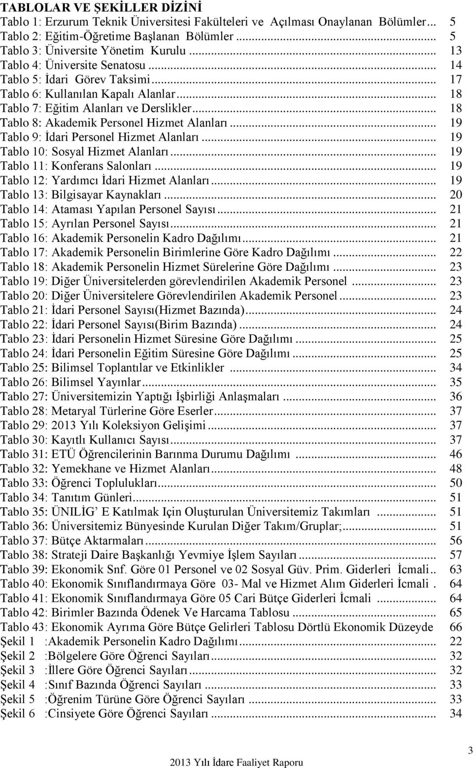 .. 18 Tablo 8: Akademik Personel Hizmet Alanları... 19 Tablo 9: İdari Personel Hizmet Alanları... 19 Tablo 10: Sosyal Hizmet Alanları... 19 Tablo 11: Konferans Salonları.