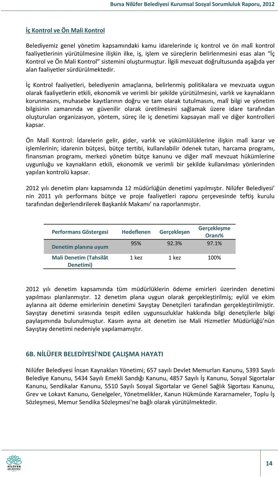 İç Kontrol faaliyetleri, belediyenin amaçlarına, belirlenmiş politikalara ve mevzuata uygun olarak faaliyetlerin etkili, ekonomik ve verimli bir şekilde yürütülmesini, varlık ve kaynakların