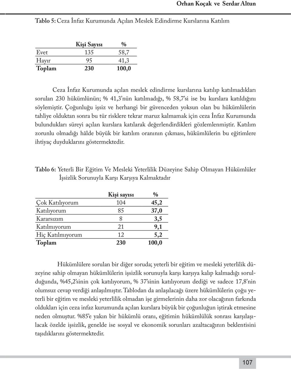 Çoğunluğu işsiz ve herhangi bir güvenceden yoksun olan bu hükümlülerin tahliye olduktan sonra bu tür risklere tekrar maruz kalmamak için ceza İnfaz Kurumunda bulundukları süreyi açılan kurslara