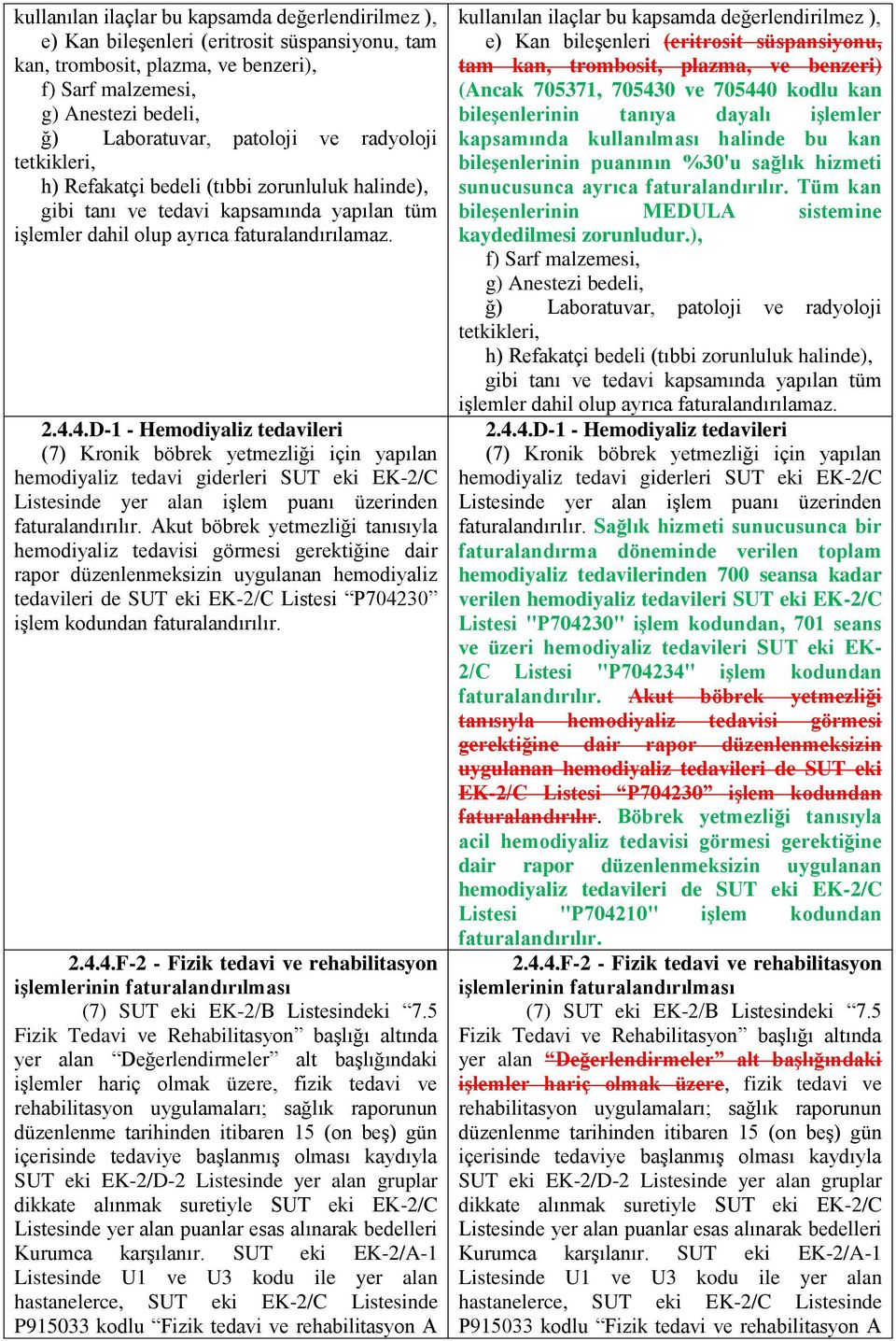 4.D-1 - Hemodiyaliz tedavileri (7) Kronik böbrek yetmezliği için yapılan hemodiyaliz tedavi giderleri SUT eki EK-2/C Listesinde yer alan işlem puanı üzerinden faturalandırılır.