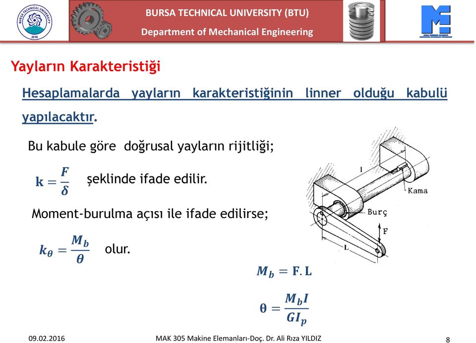 Bu kabule göre doğrusal yayların rijitliği; k = F δ şeklinde ifade edilir.